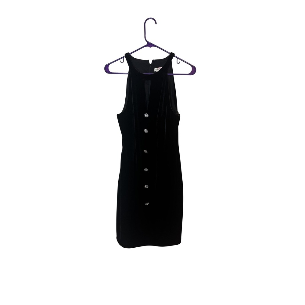 Shoshanna Dress Womens 10 Black Velvet Rhinestone Button Sheath Cocktail‎ Mini